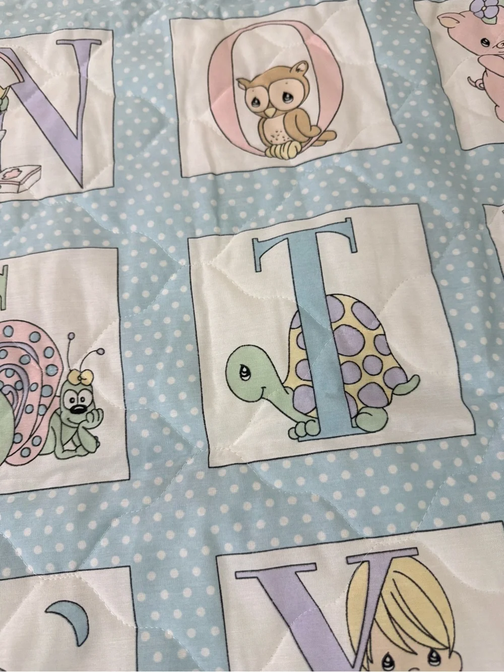 Vintage Precious Moments Alphabet Baby Blanket With Ruffle Border